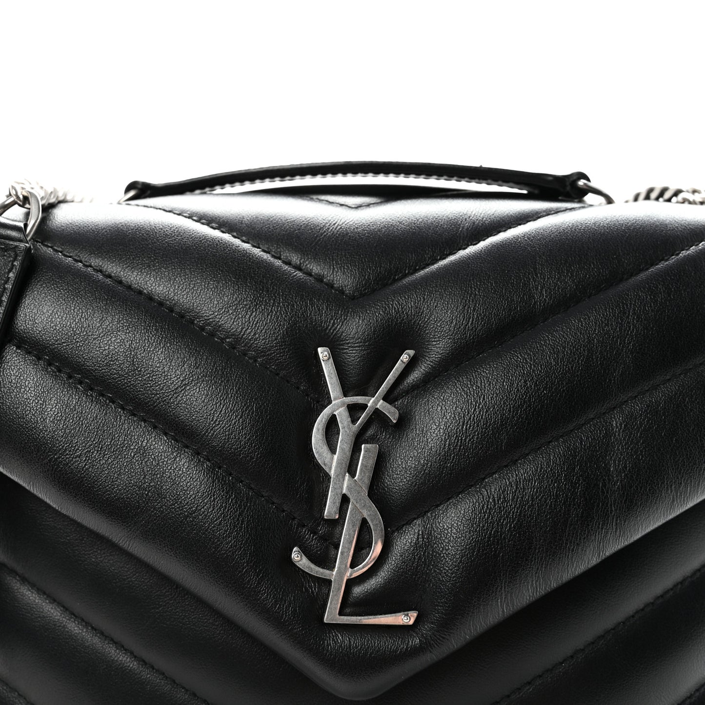 Calfskin Y Quilted Monogram Small Loulou Chain Satchel Black