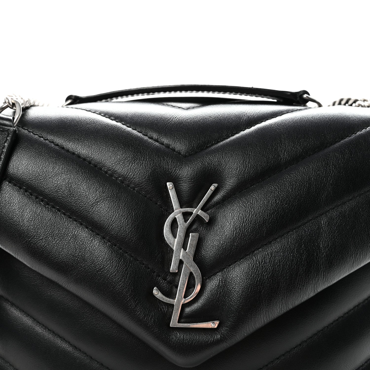 Saint Laurent Calfskin Y Quilted Monogram Small Loulou Chain Satchel Black 7 of 9