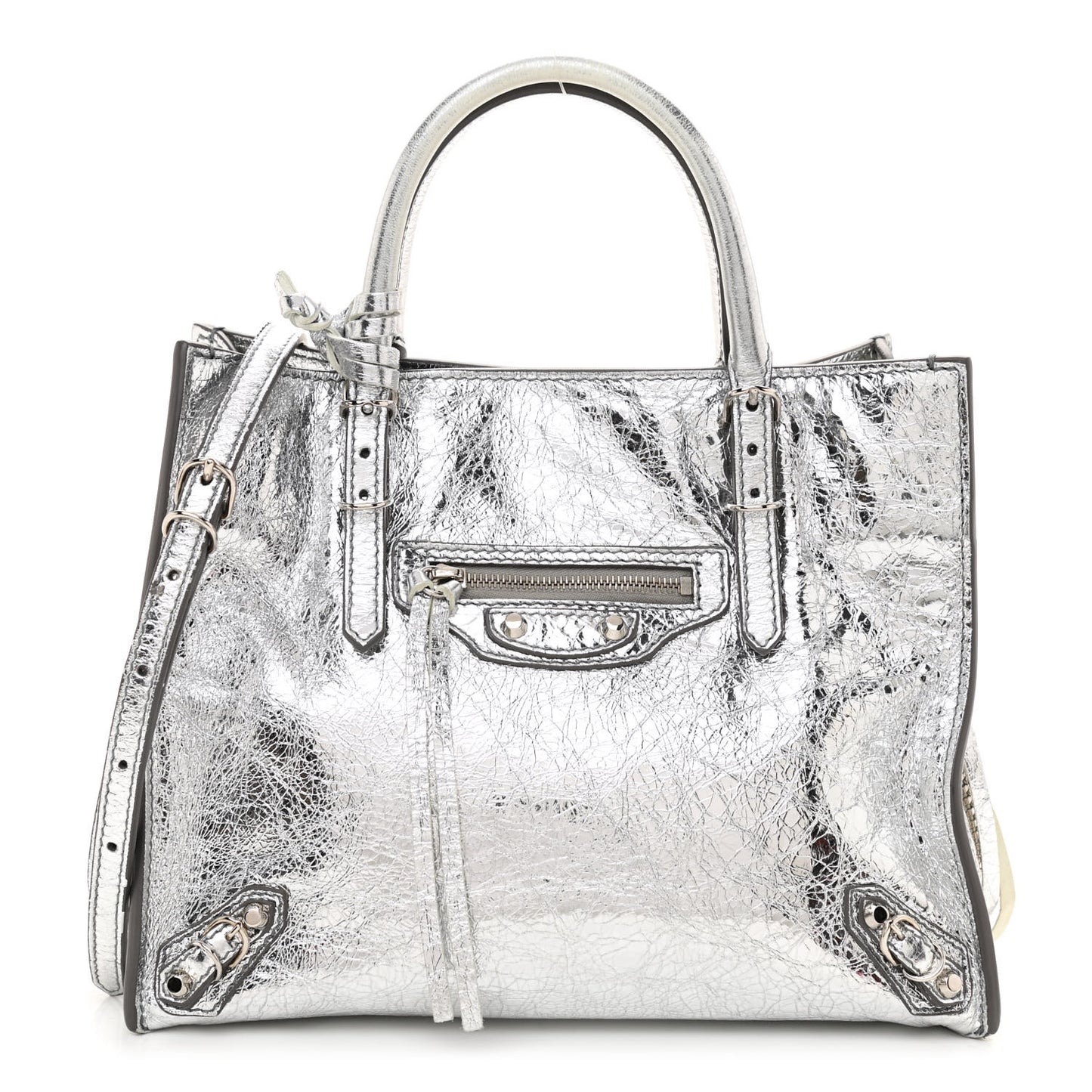 Metallic Calfskin Papier Mini A4 Tote Silver