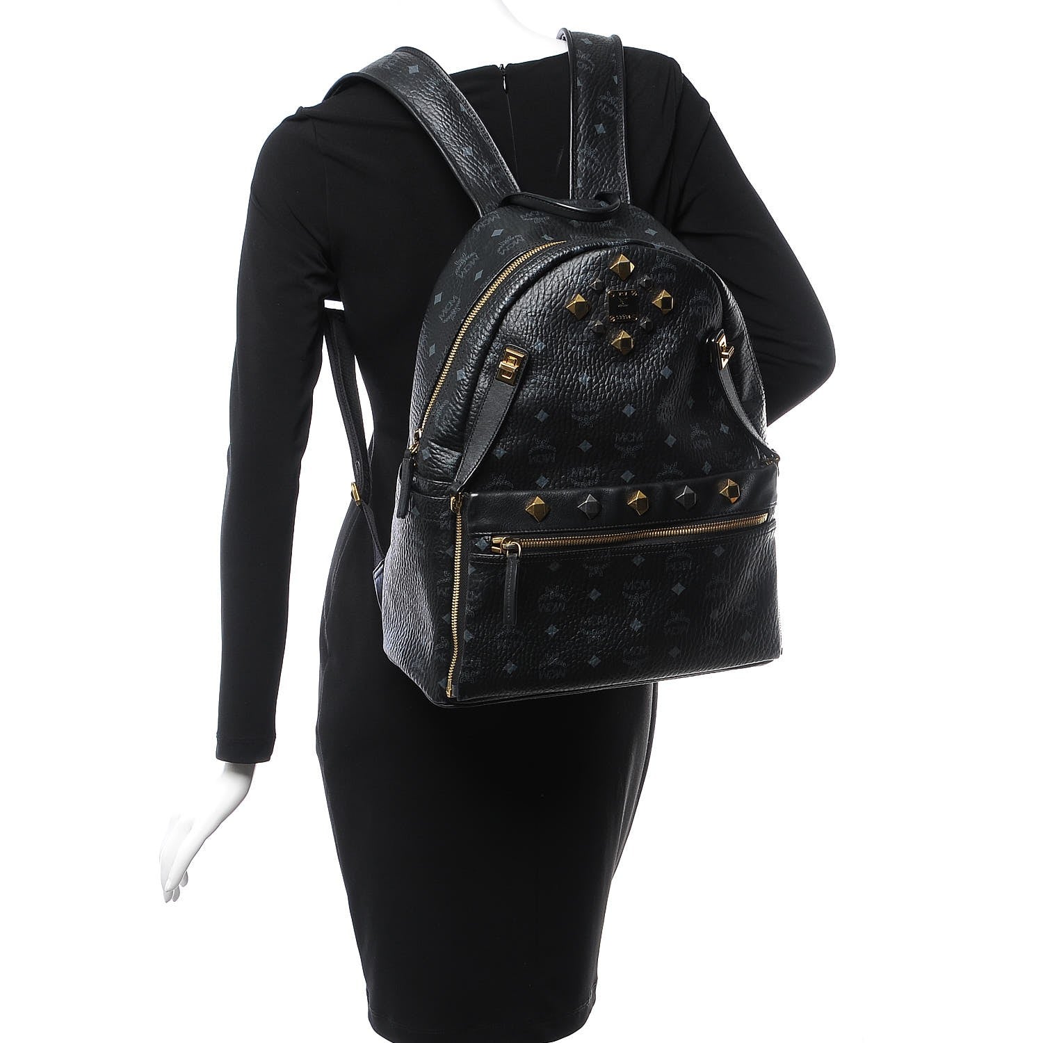 MCM Visetos Medium Studded Dual Stark Backpack Black 2 of 9
