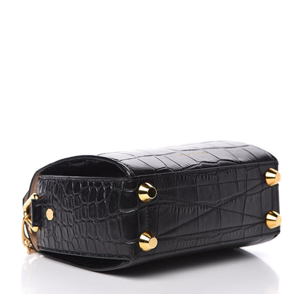 Alexander McQueen Calfskin Crocodile Embossed Box Shoulder Bag 19 Black 4 of 8