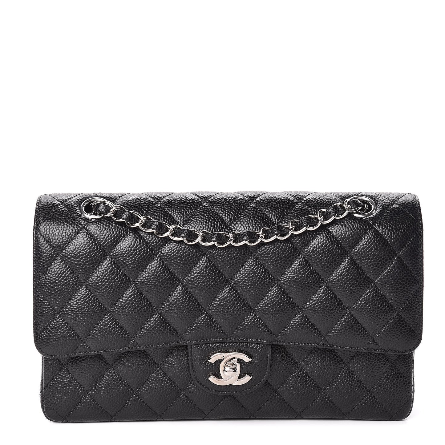 Caviar Quilted Medium Double Flap Black