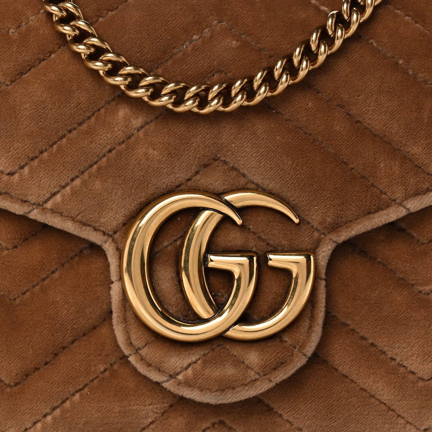 Velvet Matelasse GG Marmont Chain Wallet Taupe