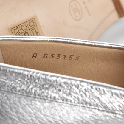 Chanel Crackled Goatskin Laminated CC Loafers 39 Silver 8 of 10