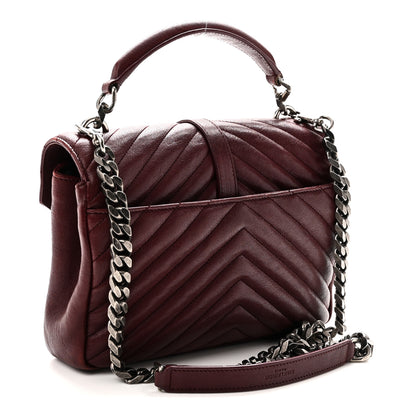Saint Laurent Sheepskin Matelasse Chevron Monogram Medium College Bag Rouge Legion 3 of 12