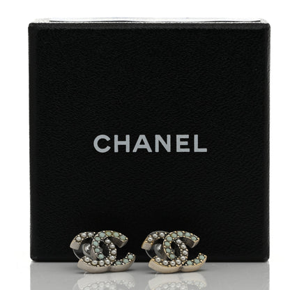 Chanel Ruthenium Pearl Pearl CC Earrings Silver Green 10 of 10
