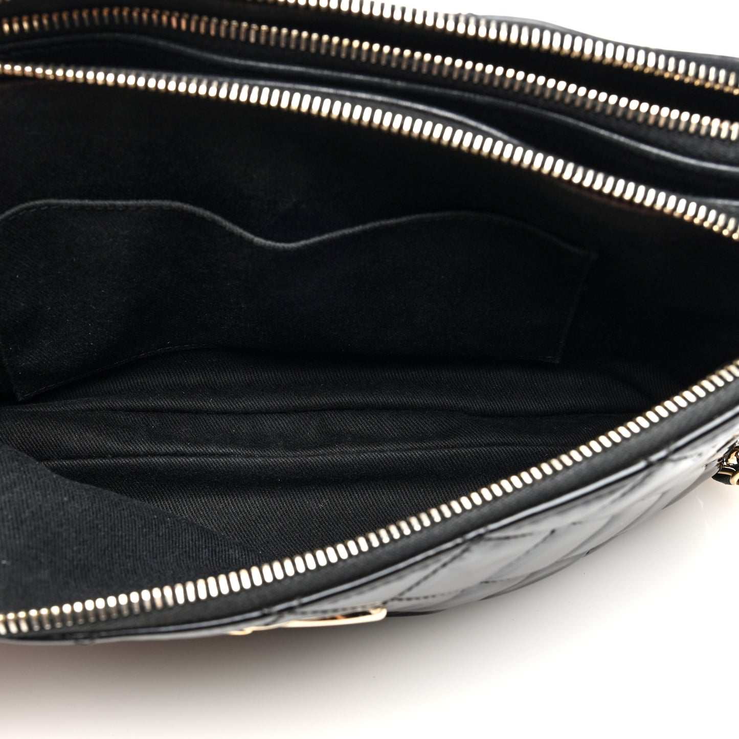 Patent Quilted Crown CC Double Zip Bag Black