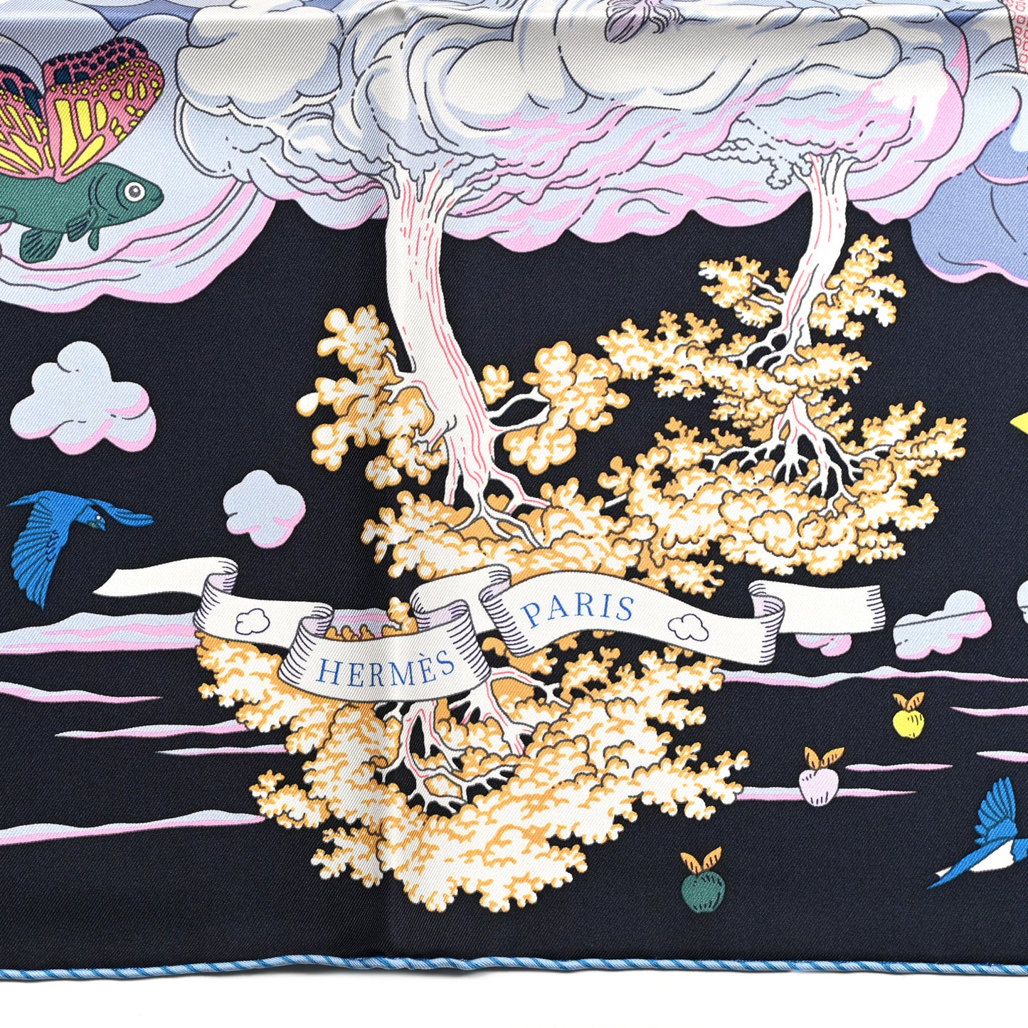 Silk Sur Mon Nuage Scarf 90 Bleu Black Mauve Multicolor