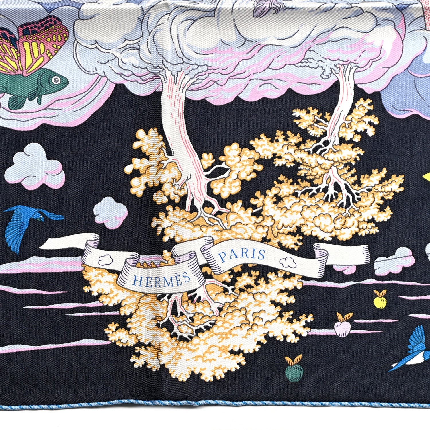 Hermes Silk Sur Mon Nuage Scarf 90 Bleu Black Mauve Multicolor 2 of 6