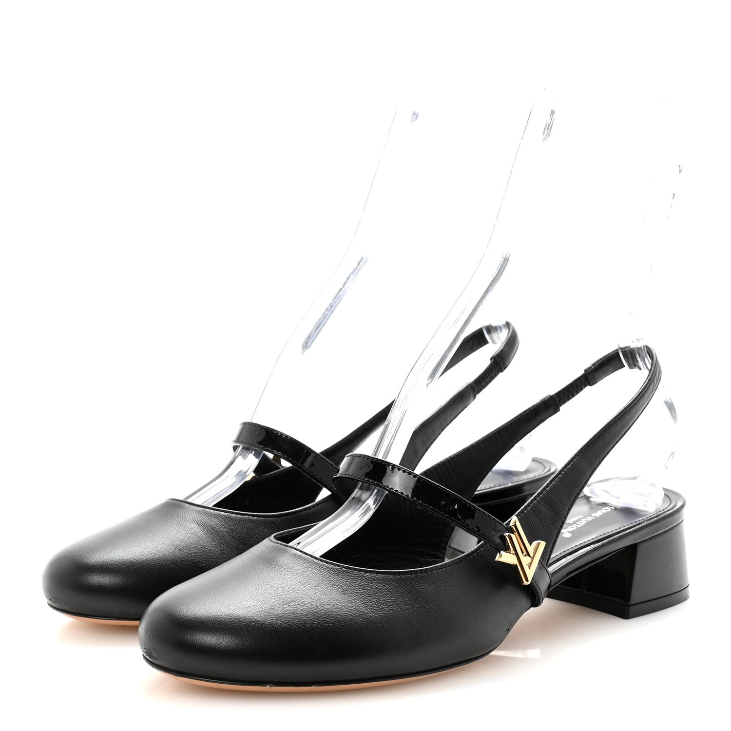 Louis Vuitton Lambskin Patent Romy Slingback Pumps 38 Black 4 of 9