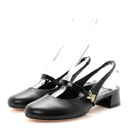 Louis Vuitton Lambskin Patent Romy Slingback Pumps 38 Black 4 of 9