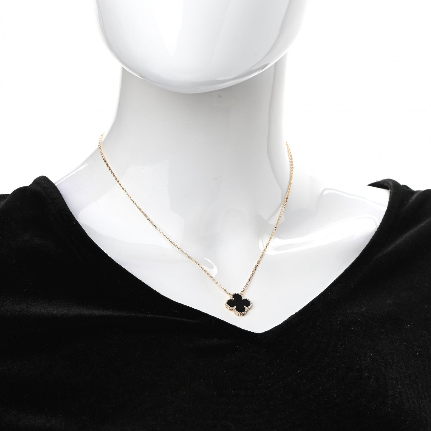 18K Yellow Gold Black Onyx Vintage Alhambra Pendant Necklace