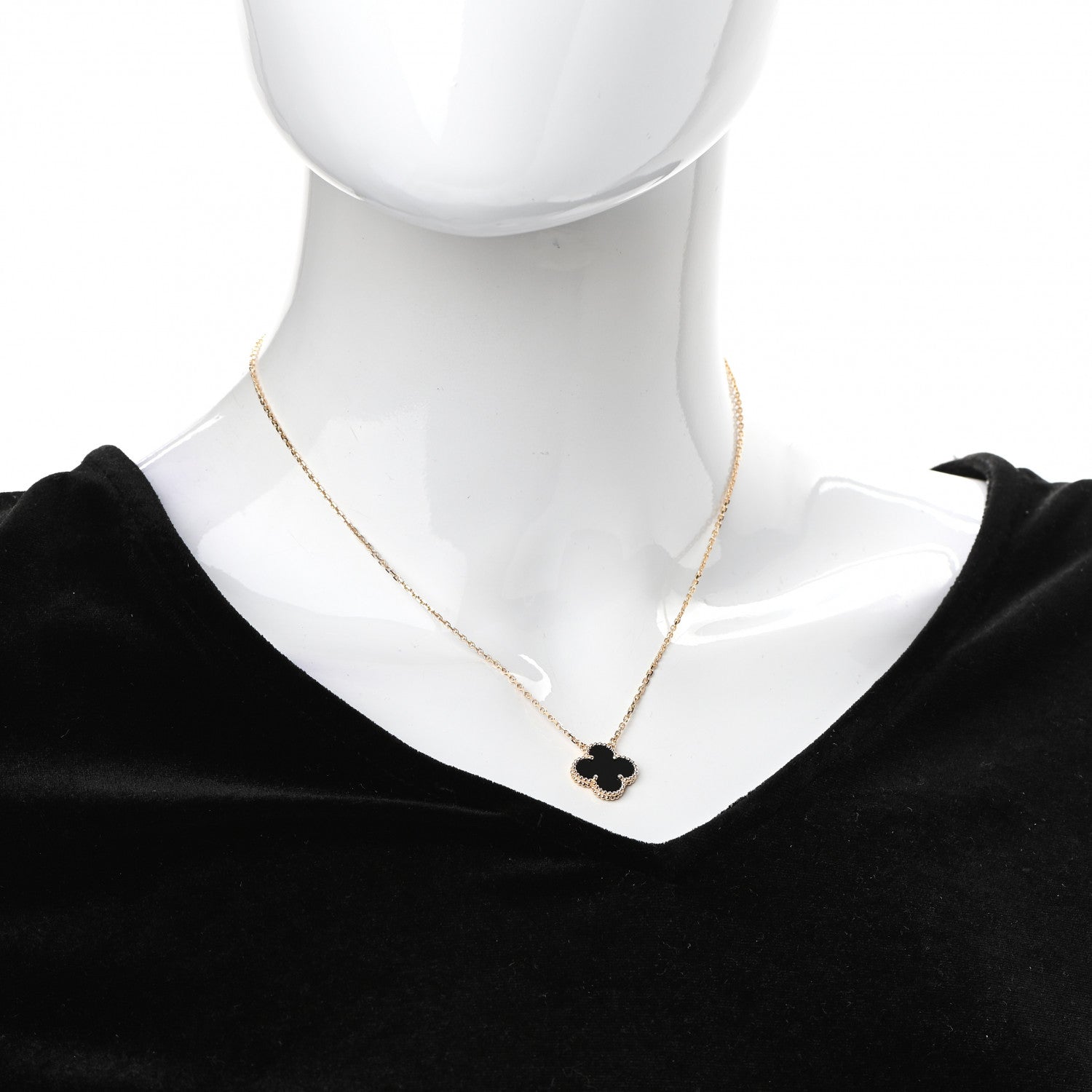 Van Cleef & Arpels 18K Yellow Gold Black Onyx Vintage Alhambra Pendant Necklace 2 of 7