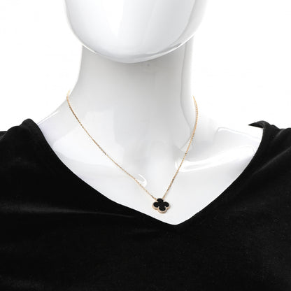 Van Cleef & Arpels 18K Yellow Gold Black Onyx Vintage Alhambra Pendant Necklace 2 of 7