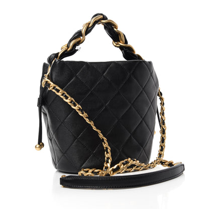Chanel Shiny Lambskin Quilted Small Chain Is More Drawstring Bag Black 3 of 11