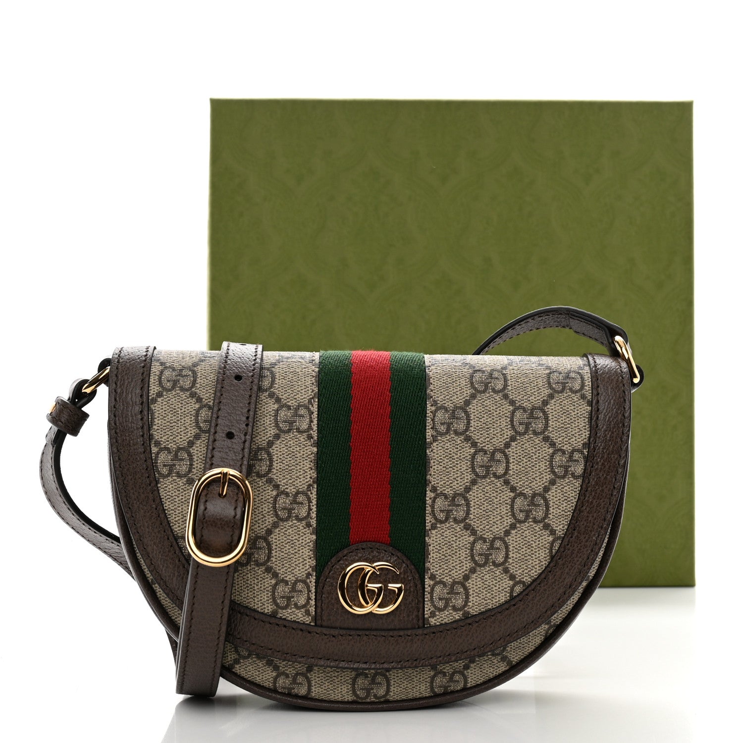 Gucci GG Supreme Monogram Textured Dollar Calfskin Web Mini Ophidia Flap Shoulder Bag Beige Ebony New Acero 11 of 11