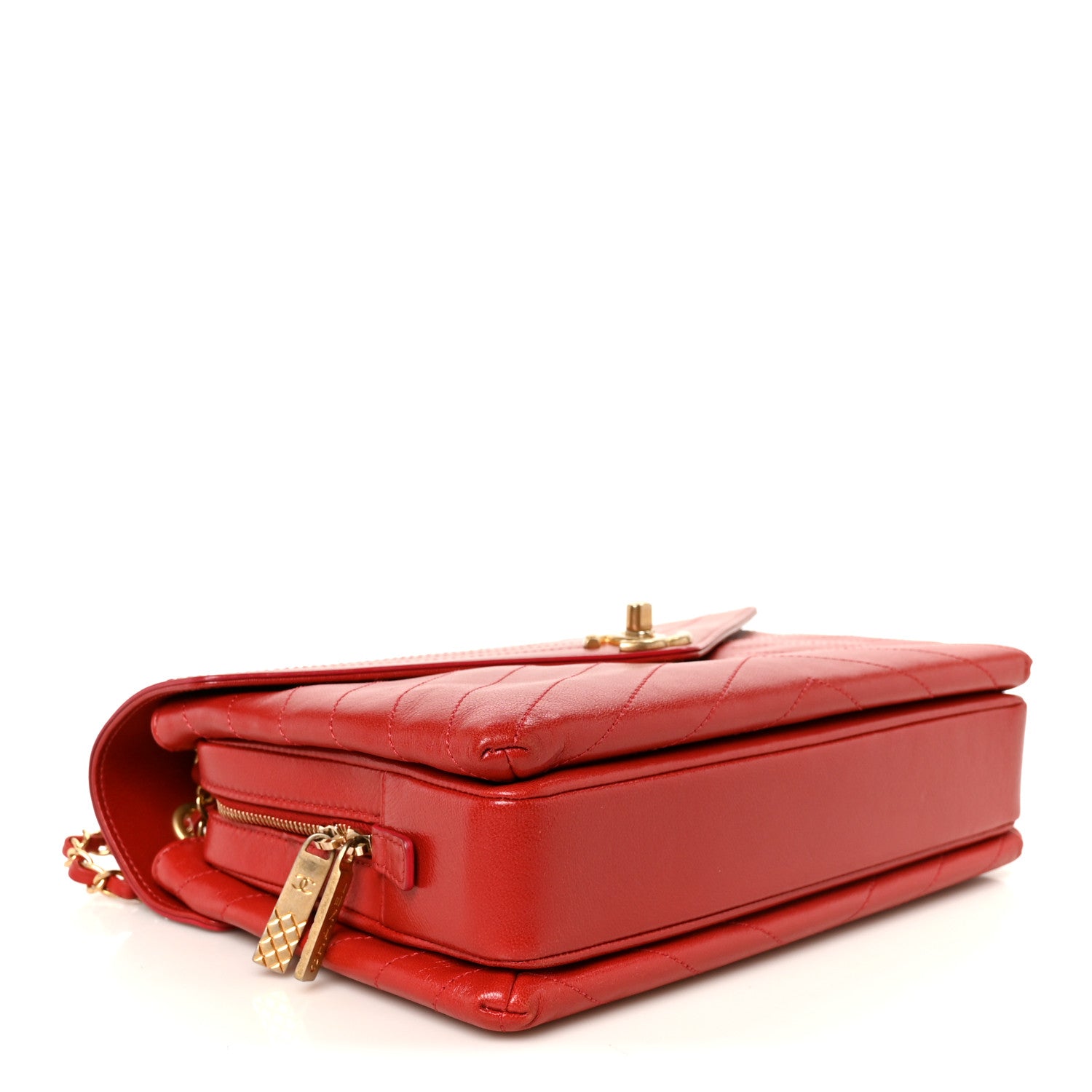 Chanel Lambskin Chevron Stitched Envelope Flap Bag Red 4 of 13
