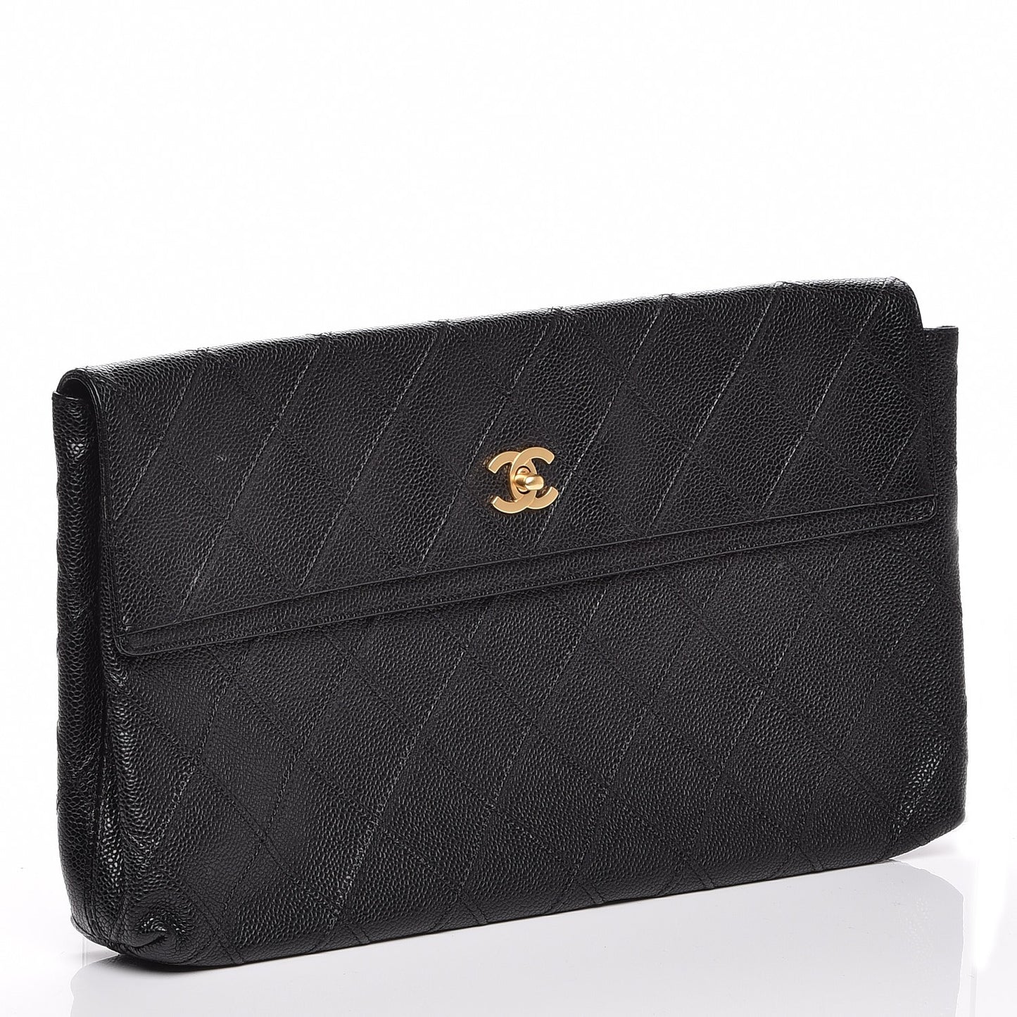 Caviar Diamond Stitch Oversized Flap Clutch Black