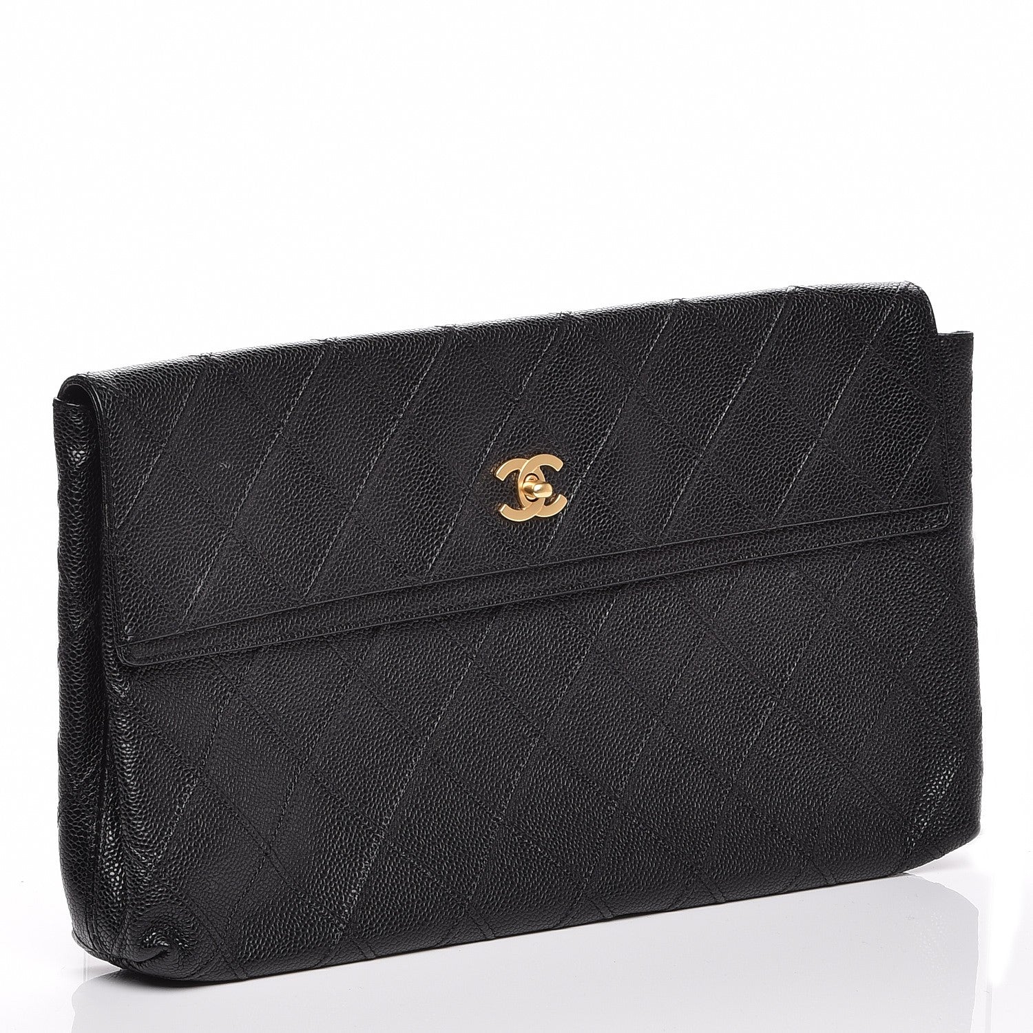 Chanel Caviar Diamond Stitch Oversized Flap Clutch Black 3 of 7