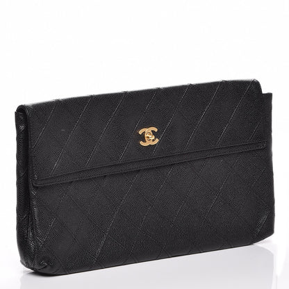 Chanel Caviar Diamond Stitch Oversized Flap Clutch Black 3 of 7