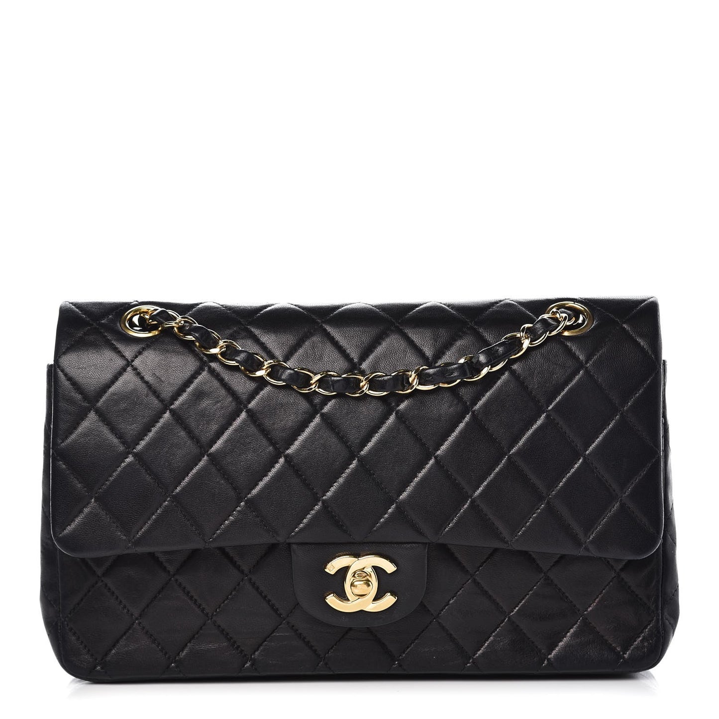 Lambskin Quilted Medium Double Flap Black