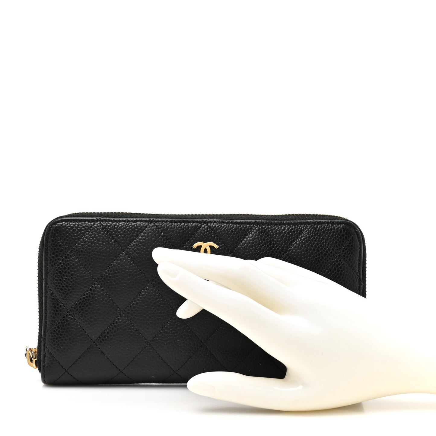 Caviar Quilted Large Gusset Zip Around Wallet Black