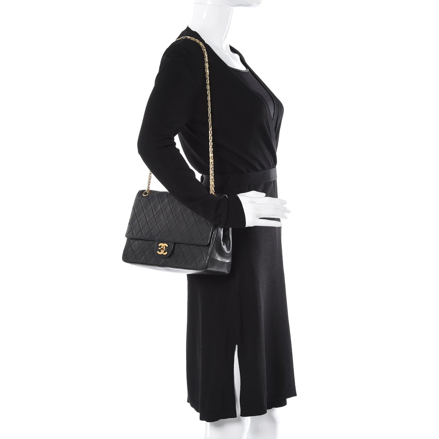 Lambskin Quilted Medium Double Flap Bijoux Chain Black