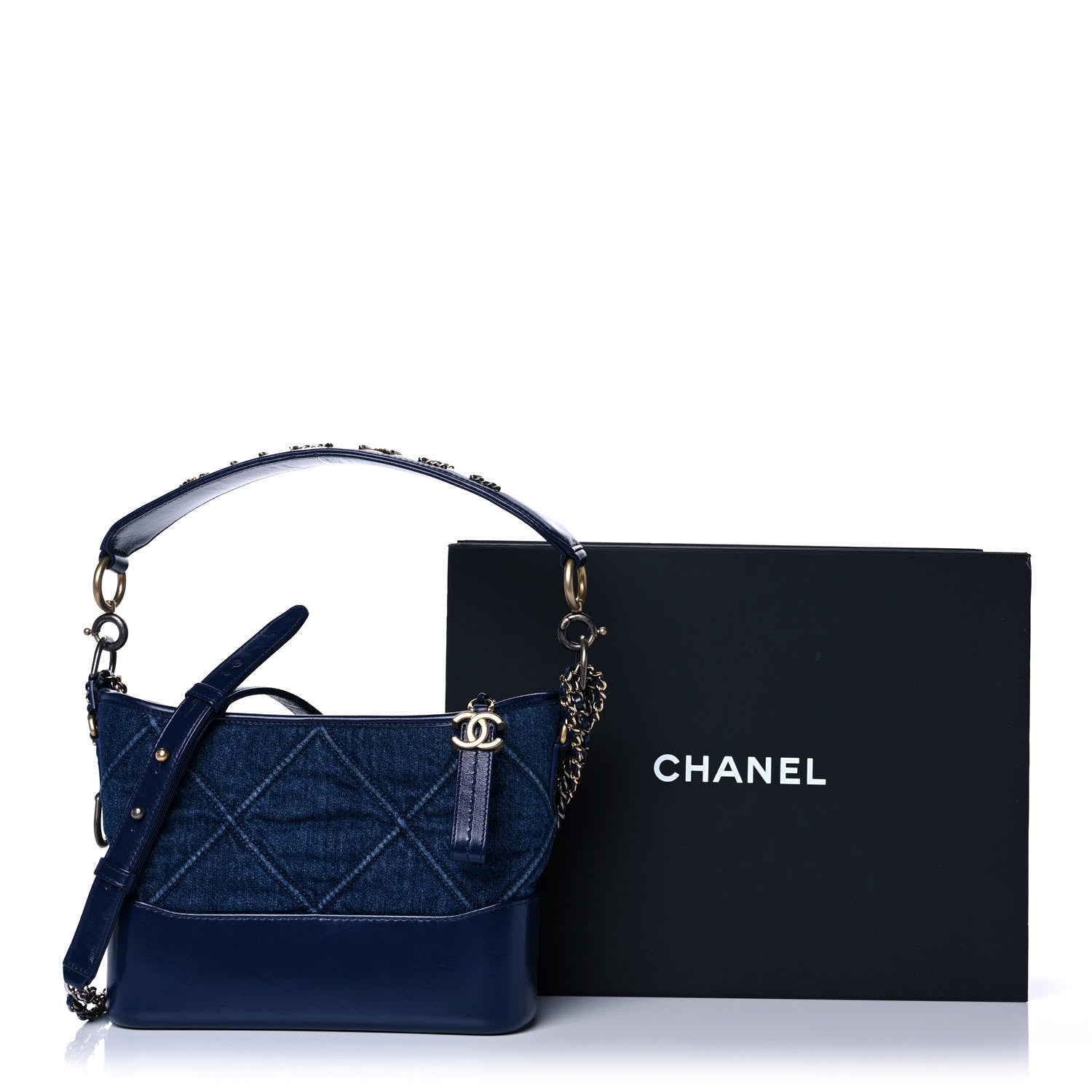 Chanel Denim Calfskin Quilted Small Gabrielle Logo Hobo Blue 12 of 12