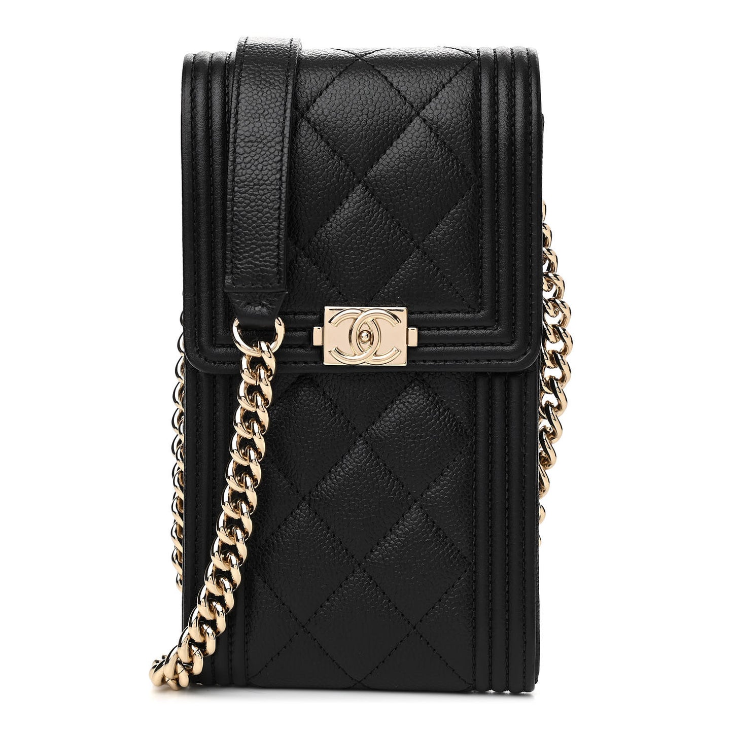 Caviar Quilted Boy Phone Holder Black