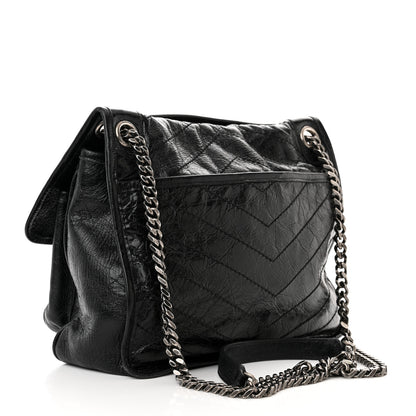 Saint Laurent Crinkled Calfskin Matelasse Monogram Medium Niki Chain Satchel Black 3 of 11