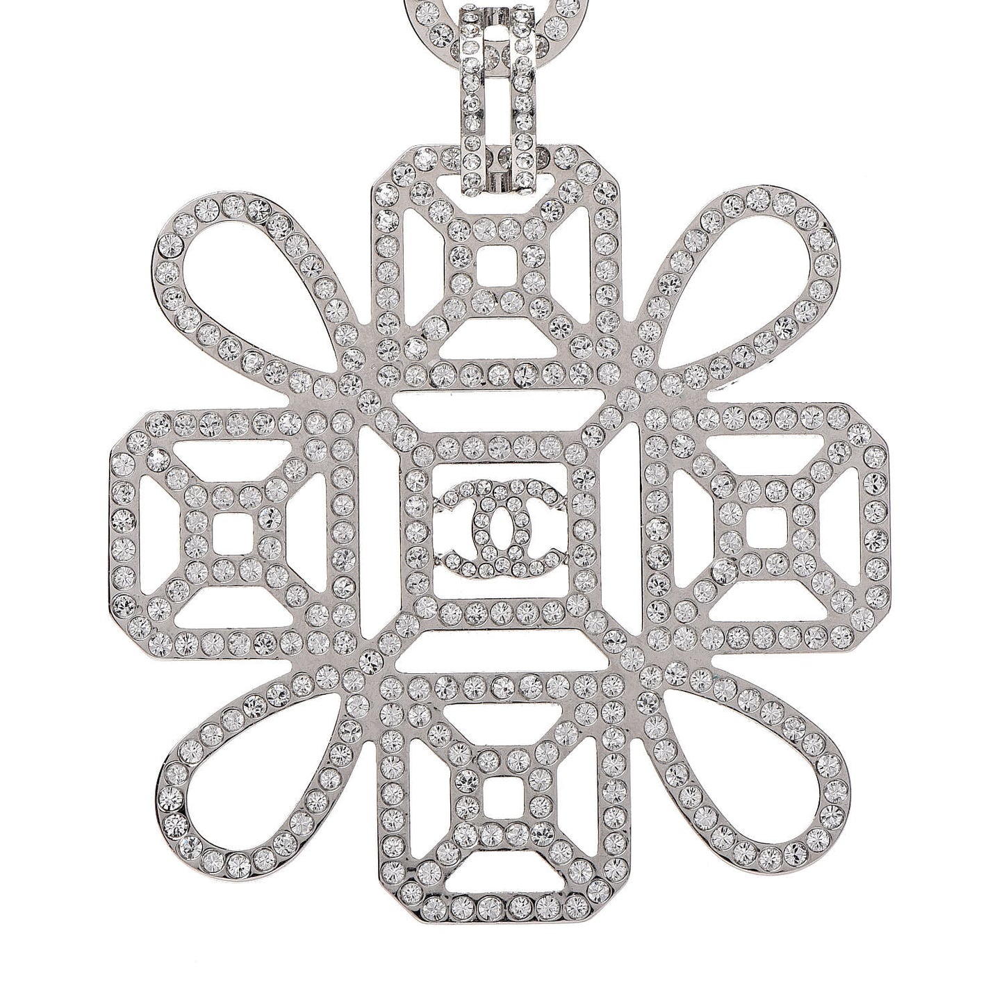 Crystal Strass Cross CC Necklace Silver