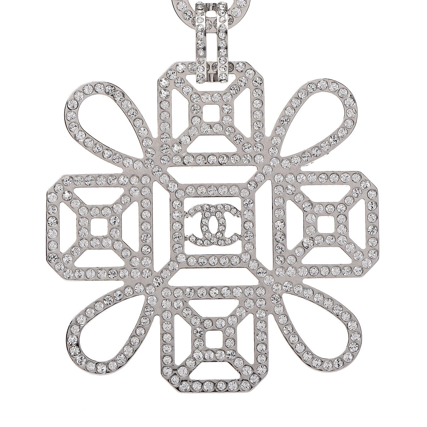 Chanel Crystal Strass Cross CC Necklace Silver 4 of 5