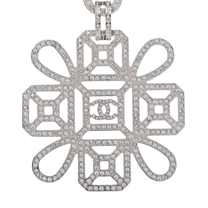 Chanel Crystal Strass Cross CC Necklace Silver 4 of 5