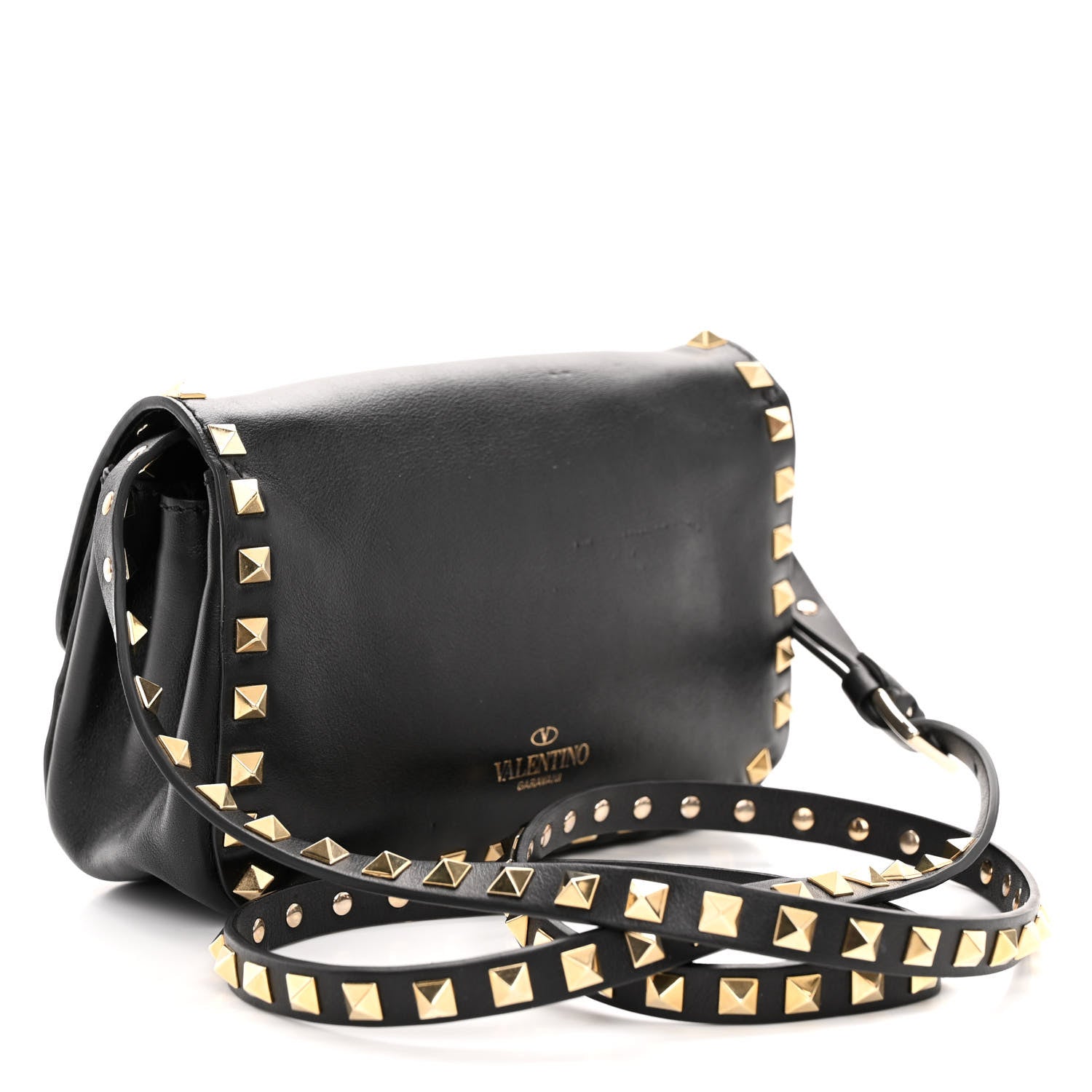 Valentino Garavani Vitello Mini Rockstud Flap Saddle Crossbody Bag Black 3 of 9