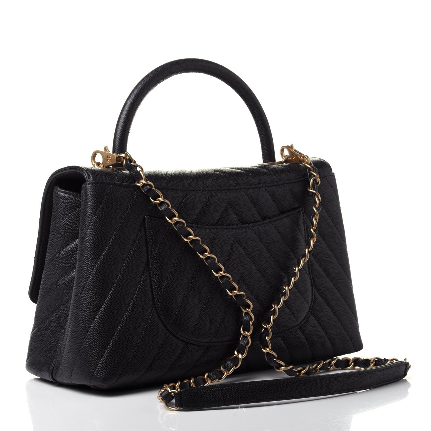 Chanel Caviar Chevron Quilted Small Coco Handle Flap Black 2 of 5