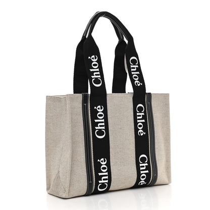 Chloe Cotton Calfskin Medium Woody Ribbon Tote Black Blue 2 of 9