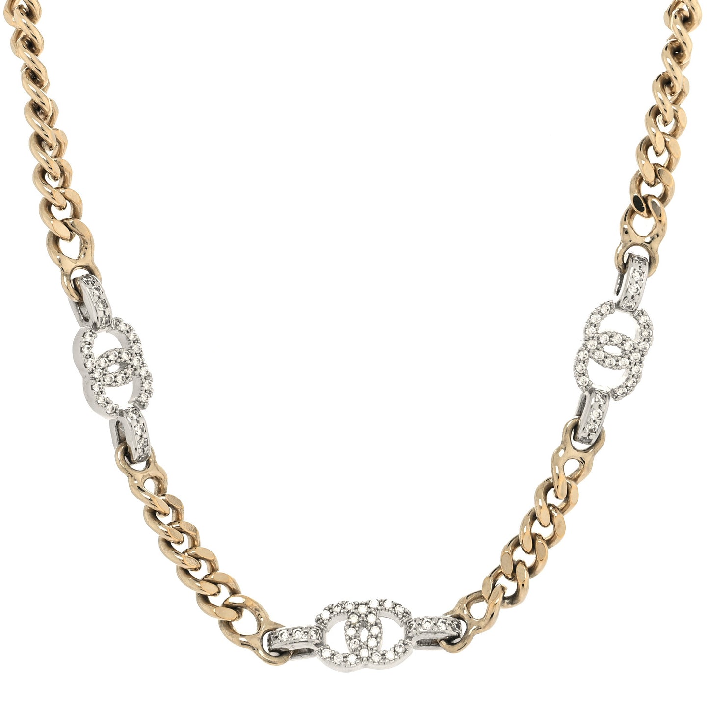 Crystal CC Chain Links Choker Necklace Gold