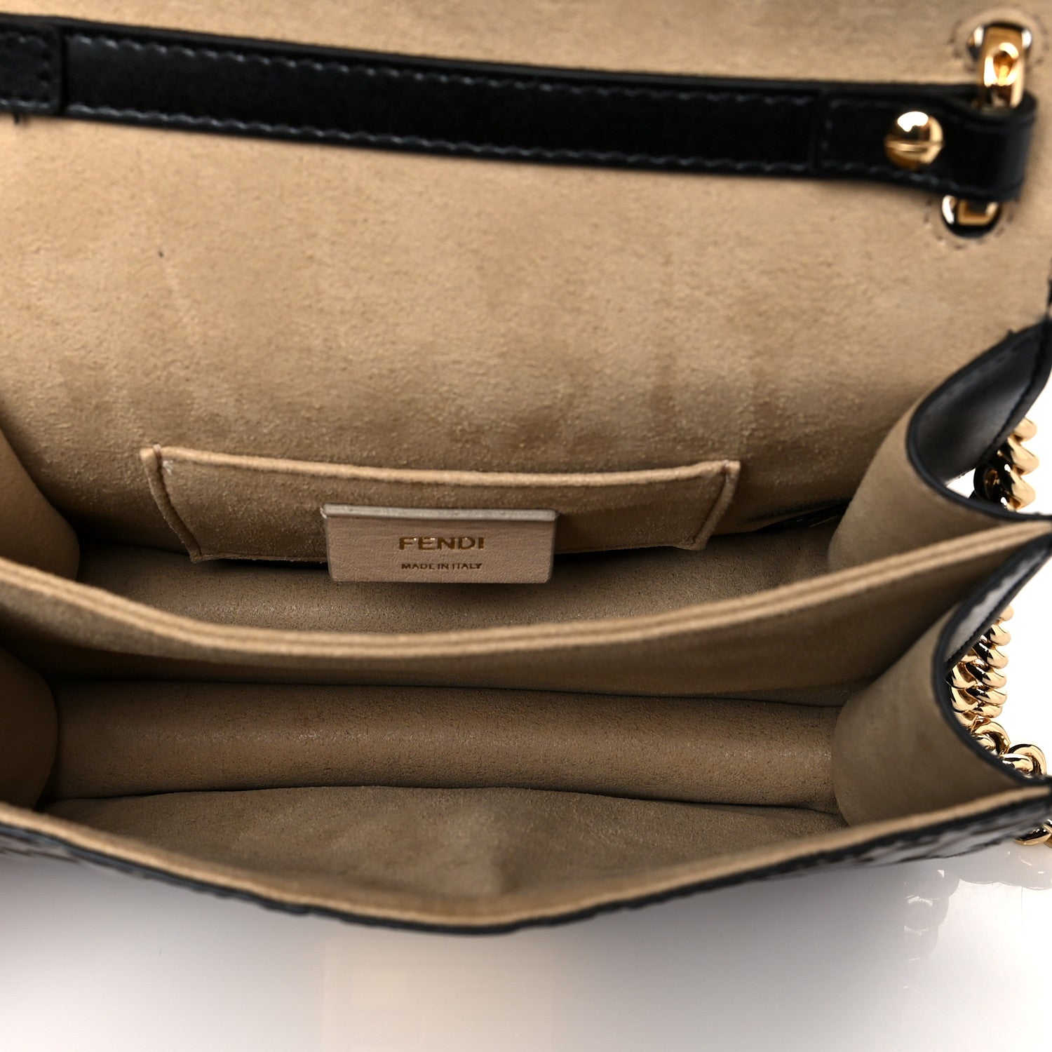 Fendi Vitello Liberty Bi-Color FF 1974 Embossed Small Kan U Shoulder Bag Maya Black 5 of 10