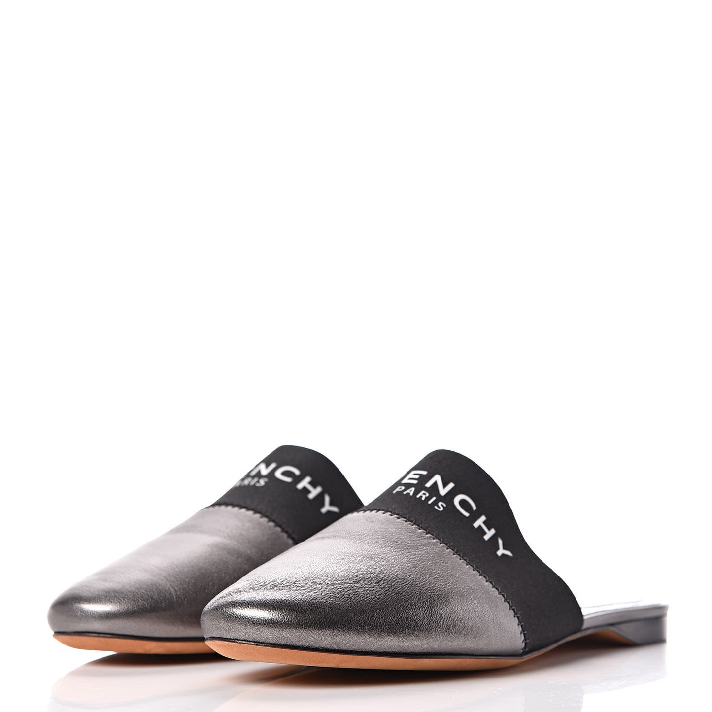 Metallic Calfskin Bedford Logo Mule Slides 37 Black