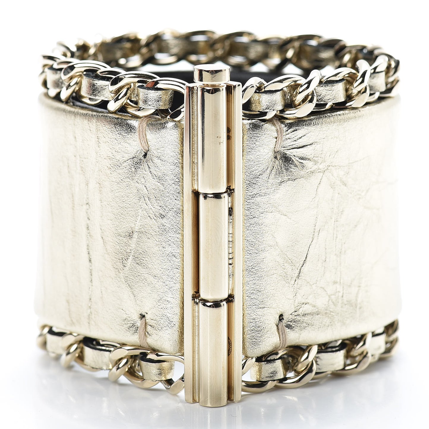 Metallic Aged Calfskin Chain CC Cuff Gold