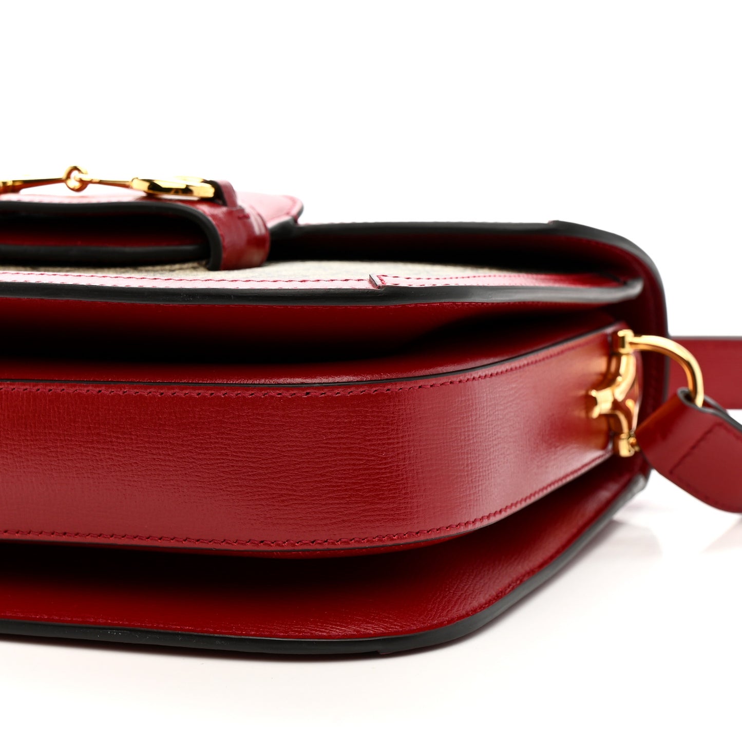 GG Supreme Monogram Azalea Calfskin Horsebit 1955 Shoulder Bag Beige Ebony New Cherry Red