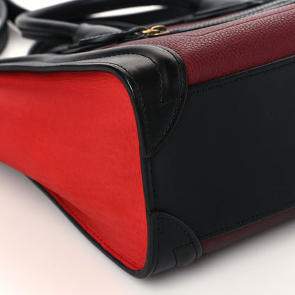 Celine Drummed Calfskin Nubuck Nano Tri-Color Luggage Burgundy 8 of 9