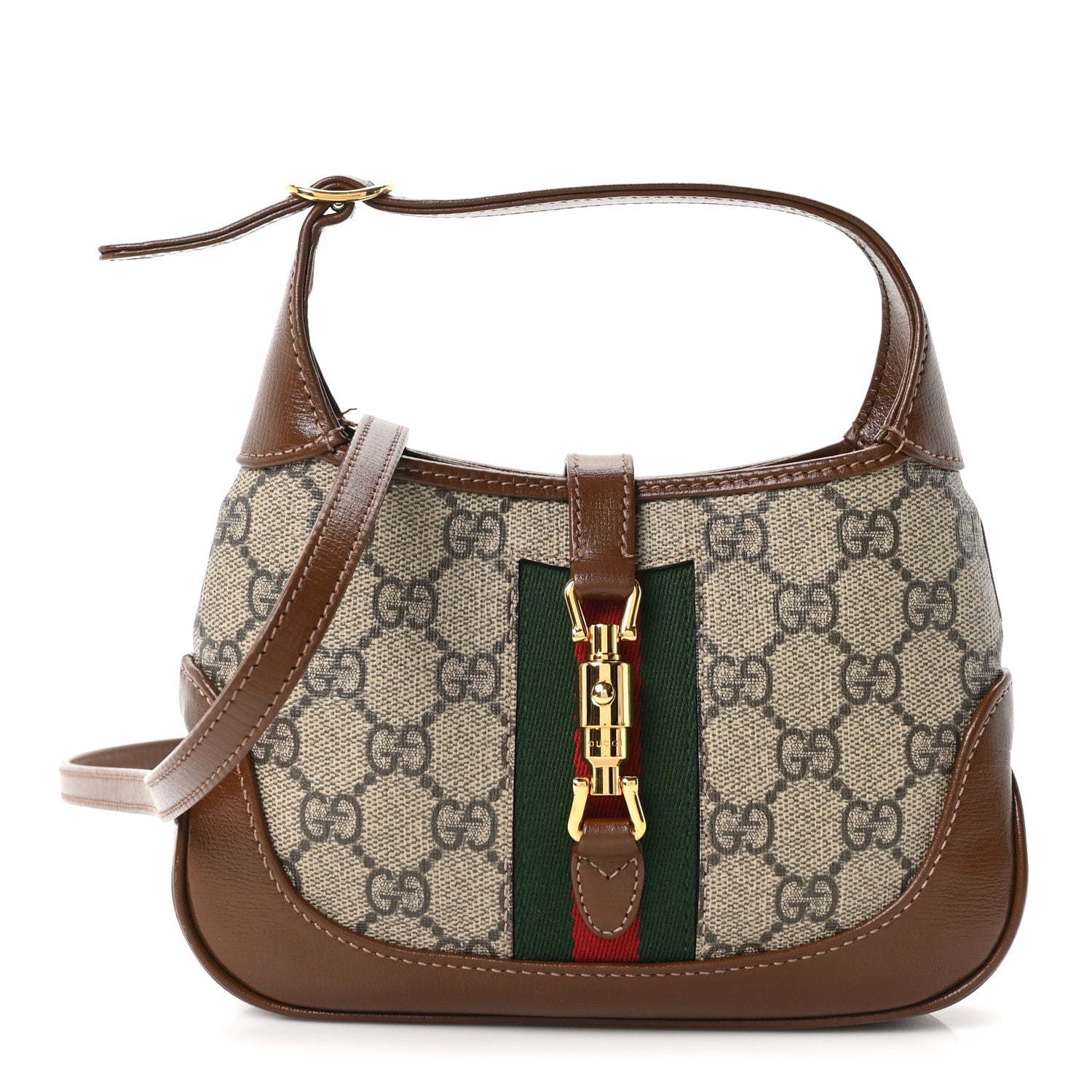 Gucci GG Supreme Monogram Azalea Calfskin Web Mini Jackie 1961 Hobo Beige Ebony Brown Sugar 1 of 10