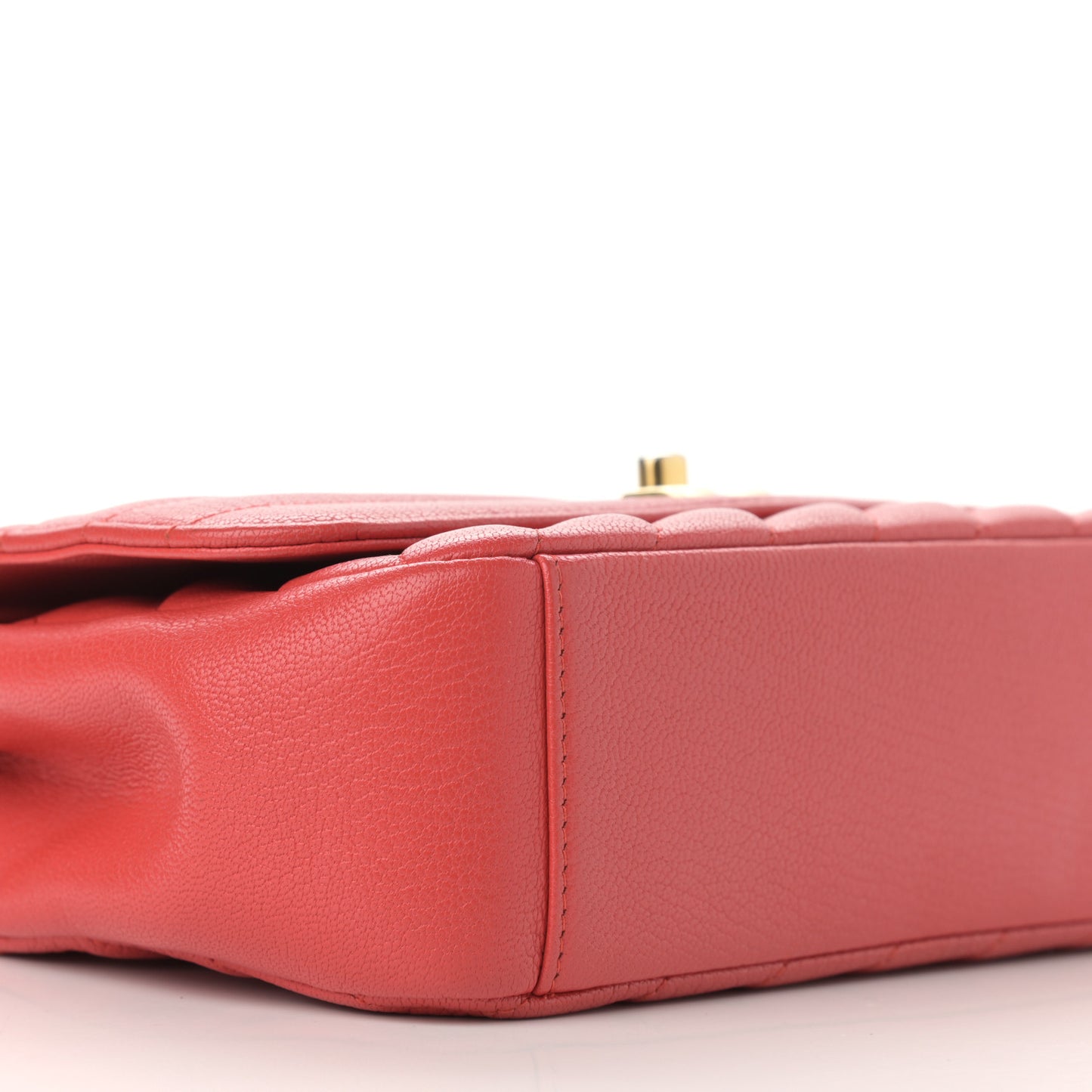 Shiny Goatskin Diagonal Quilted Small Flap Red