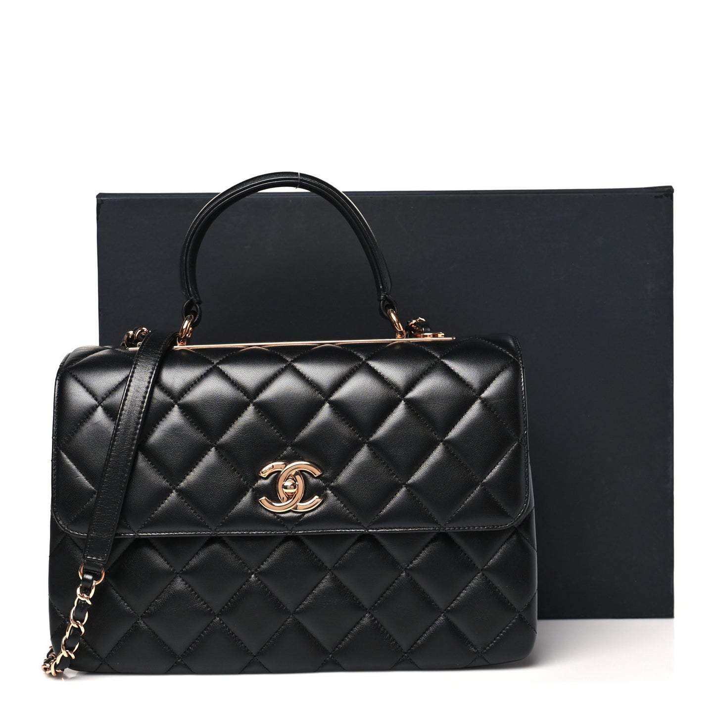 Lambskin Quilted Medium Trendy CC Flap Dual Handle Bag Black