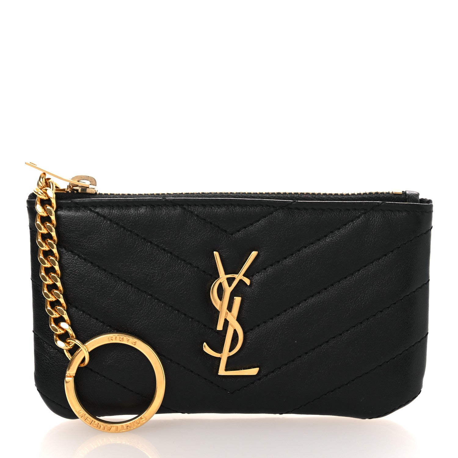 Saint Laurent Calfskin Matelasse Monogram Key Pouch Black 3 of 10