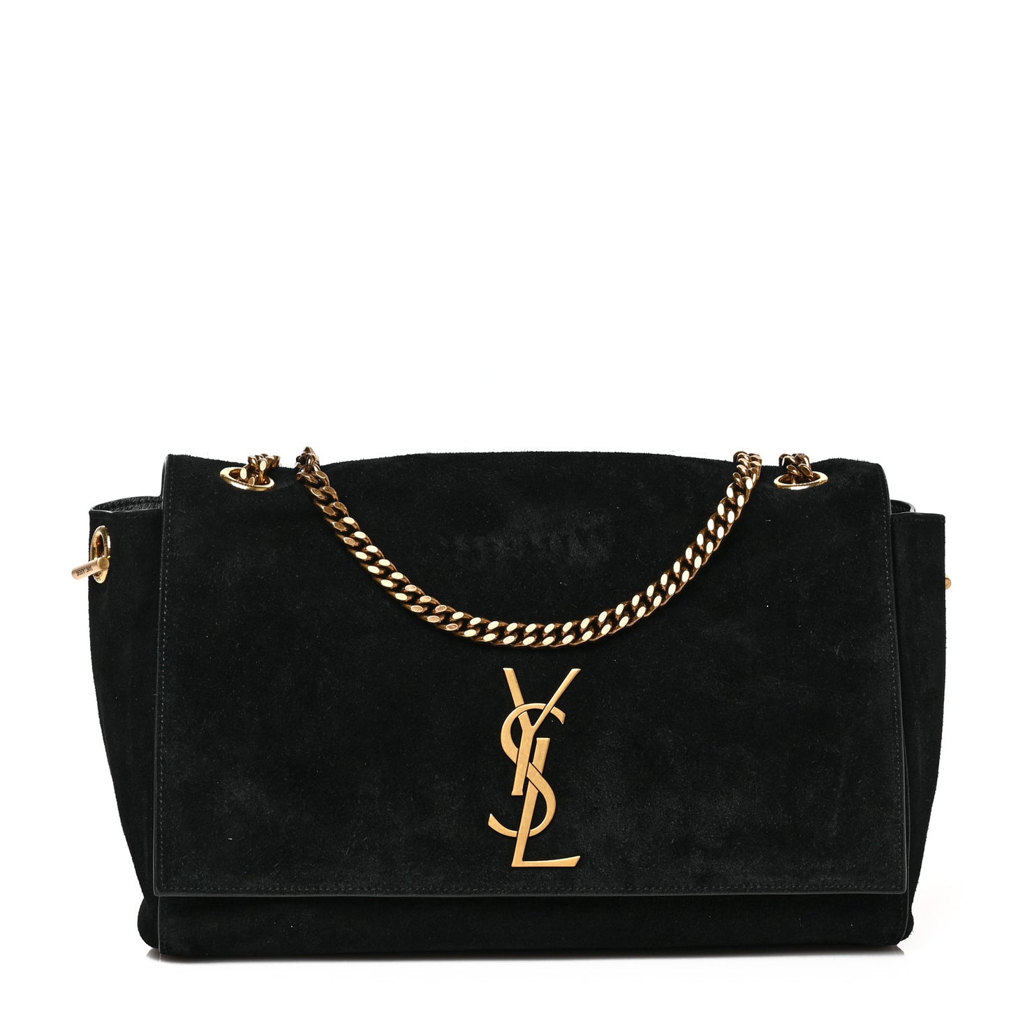 Smooth Calfskin Suede Medium Reversible Monogram Kate Satchel Black