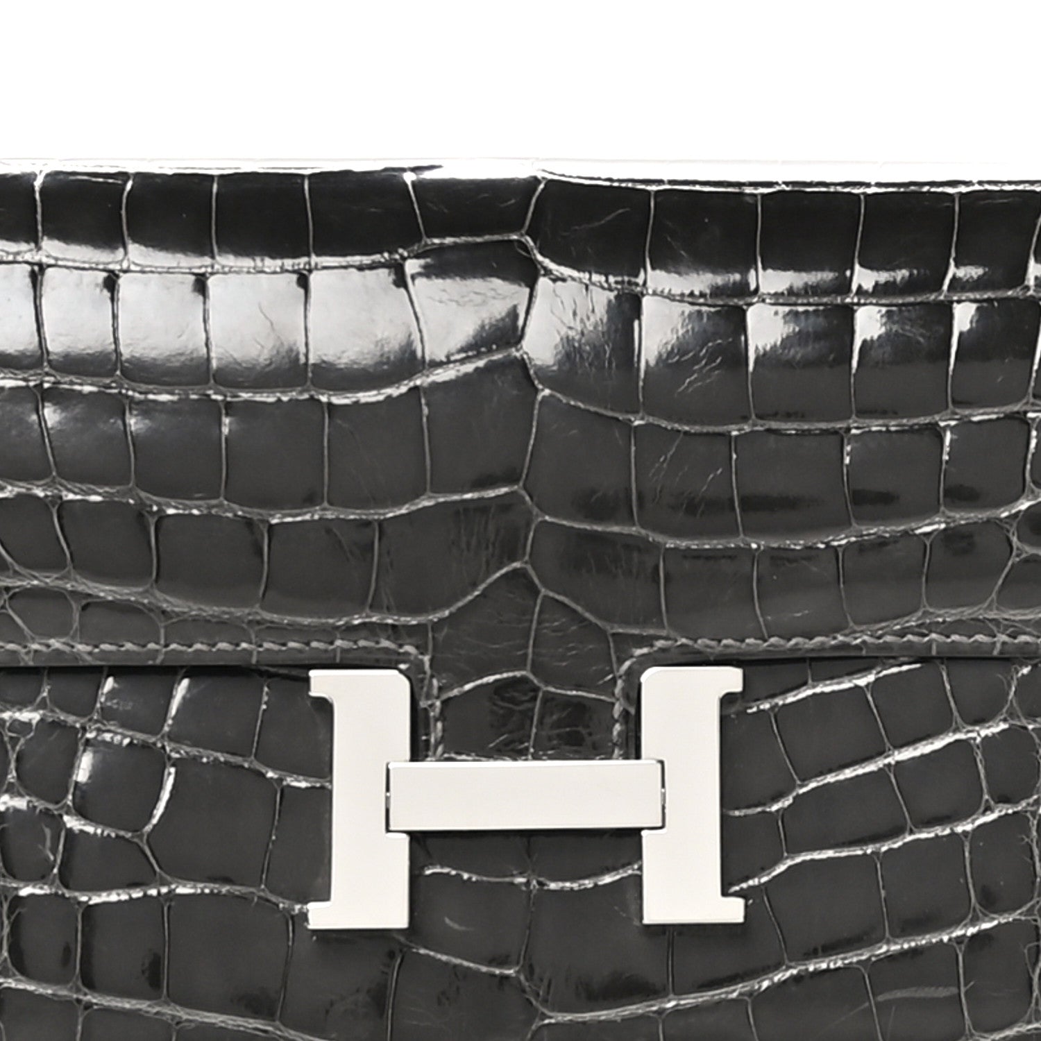 Hermes Shiny Alligator Constance Long Wallet Graphite 9 of 11