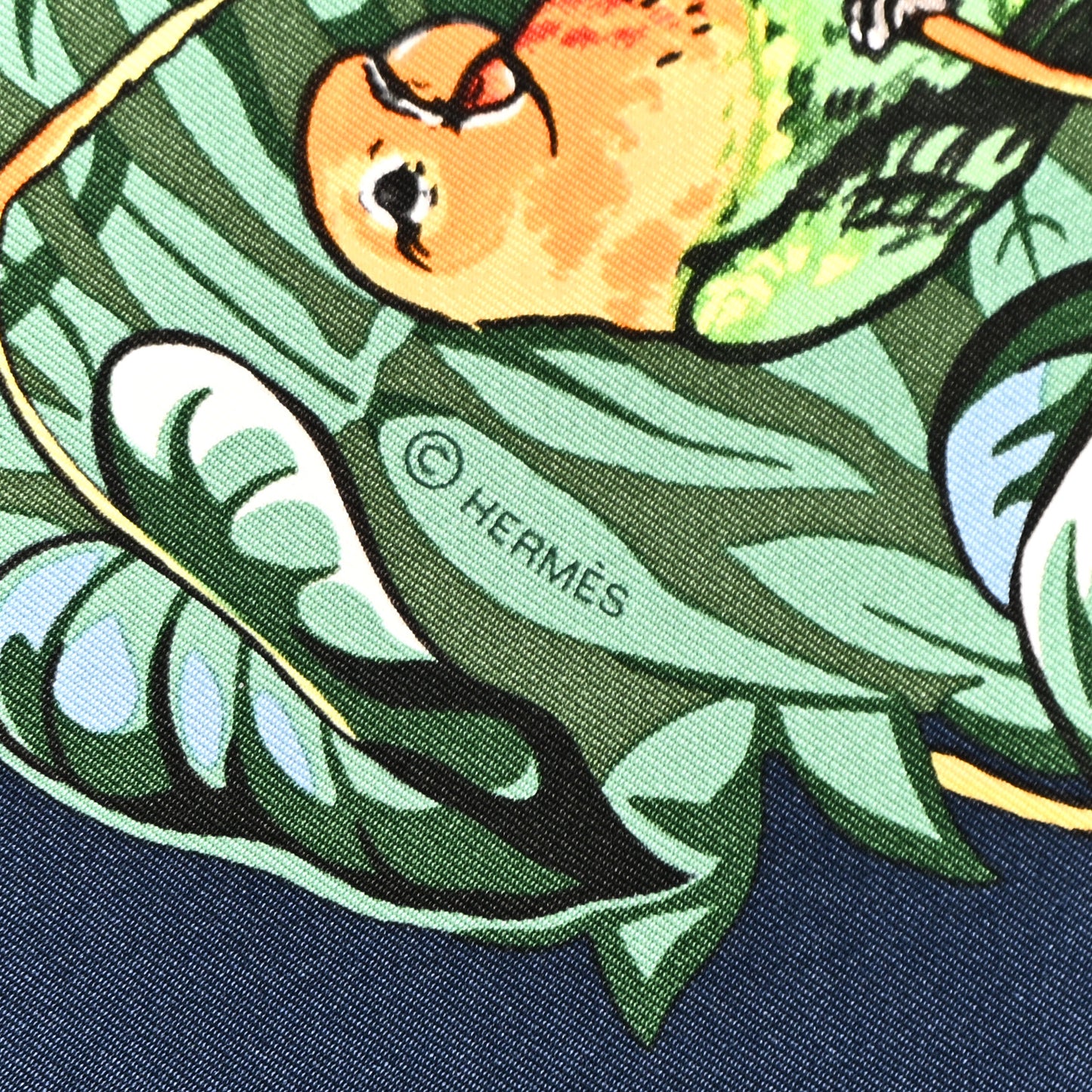 Silk Jungle Love Scarf 90 Marine Vert Orange