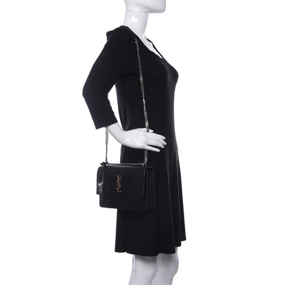 Saint Laurent Calfskin Crocodile Embossed Medium Monogram Sunset Black 2 of 10
